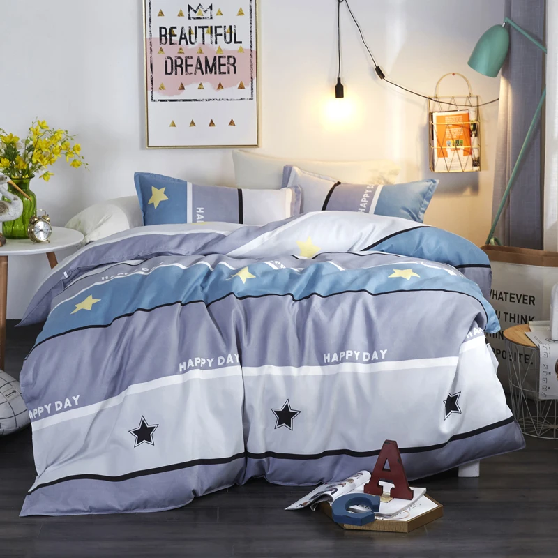 

Cartoon Blue Grey Mosaic Pattern Bedding Sets Set Reactive Polyester Printing Hot Sale Comforter Bed Set Queen Full Size 3/4 Pcs