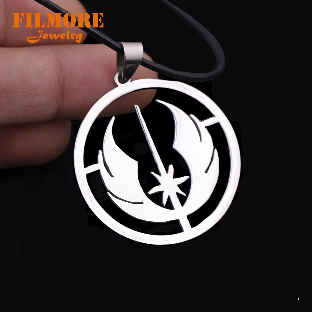 

Movie Jewelry Star Wars Jedi Order Logo Pendant Necklace Rope Chain High Quality Women And Men Round Pendant Necklace Collares