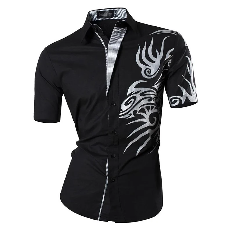 رجل 2019 الصيف الأزياء خطوط هندسية الزخرفة عارضة صالح سليم قصيرة الأكمام الذكور بسيطة ألوان قميص Z026