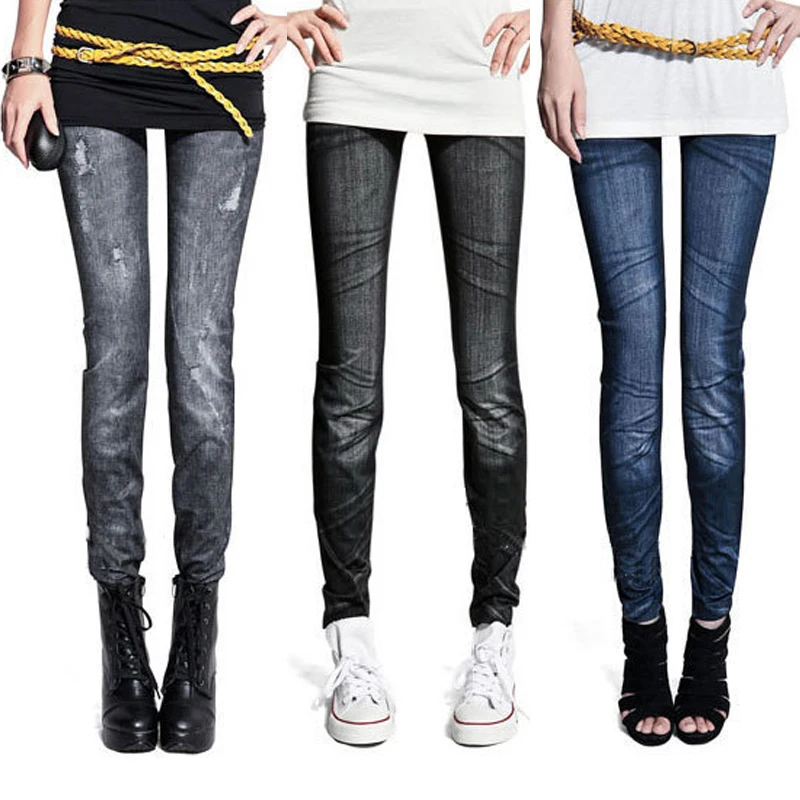 Модные женские облегающие потертые джинсы с принтом имитированные джинсы модные эластичные брюки Леггинсы по щиколотку тонкие женские
