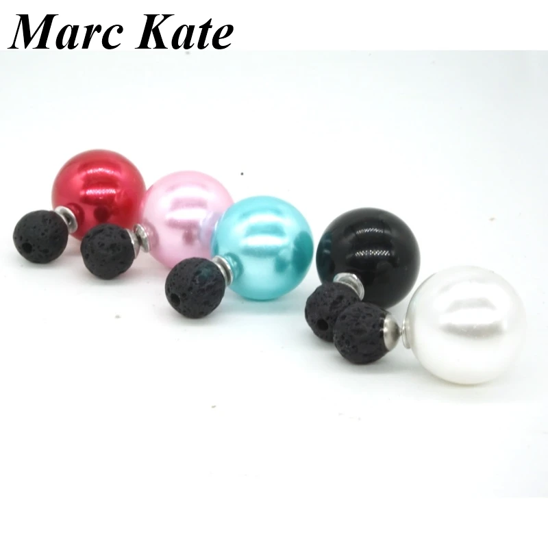 10 Color Double Sided Pearl Ball Earrings 8mm Black Lava Bead 10 Color Double Sided Pearl Ball Earrings 8mm Black Lava Bead Aromatherapy Stud Diy Essential Oil Diffuser Jewelry In From