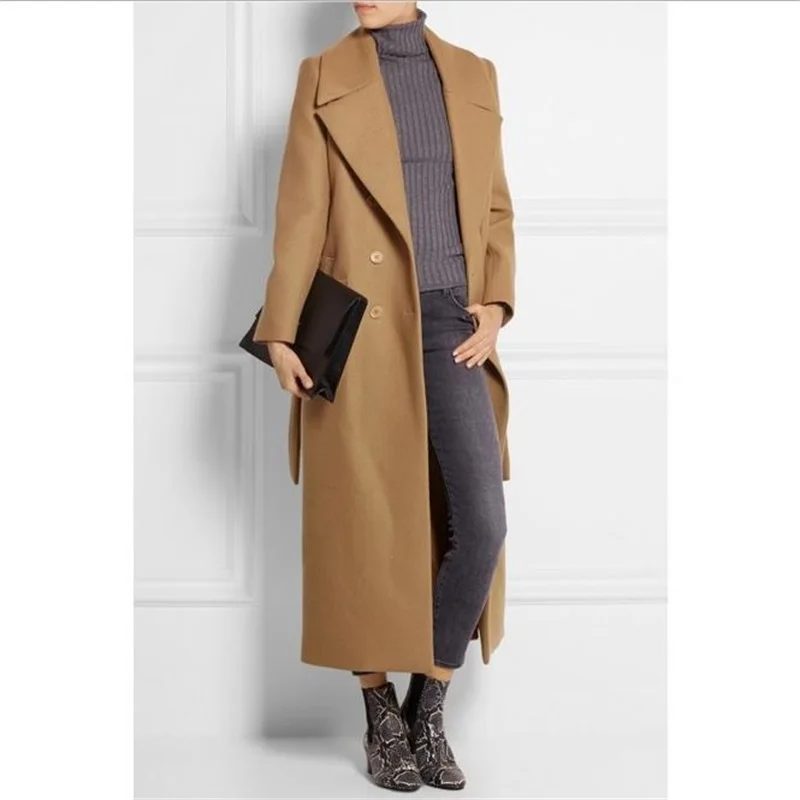 Casaco feminino 2017 Vrouwen maten-XL Herfst Winter Cassic Eenvoudige Wollen Maxi Lange Jas Vrouwelijke Gewaad Bovenkleding manteau femme