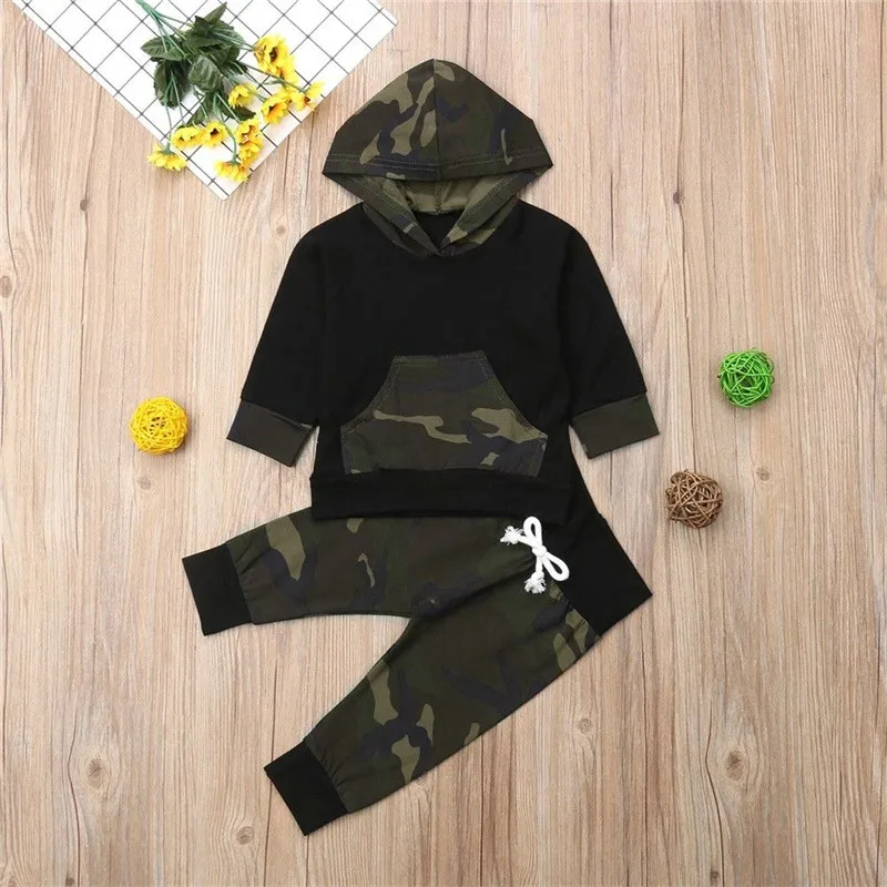  Infant Kid camouflage Hoodies baby clothes girl newborn clothes Hooded Top Pant 2PCS Suit Cotton Ca