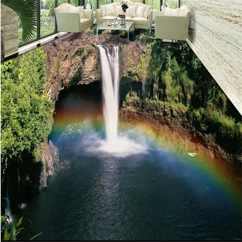 beibehang-papel-de-parede-customized-3d-pvc-flooring-waterproof-Rainbow-Falls-landscape-wallpaper-3d-floor-tiles (3)
