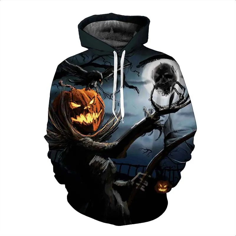 Pumpkin 3d Printed Hoodies Men Sweatshirt Dark Night Evil Skulls Unique