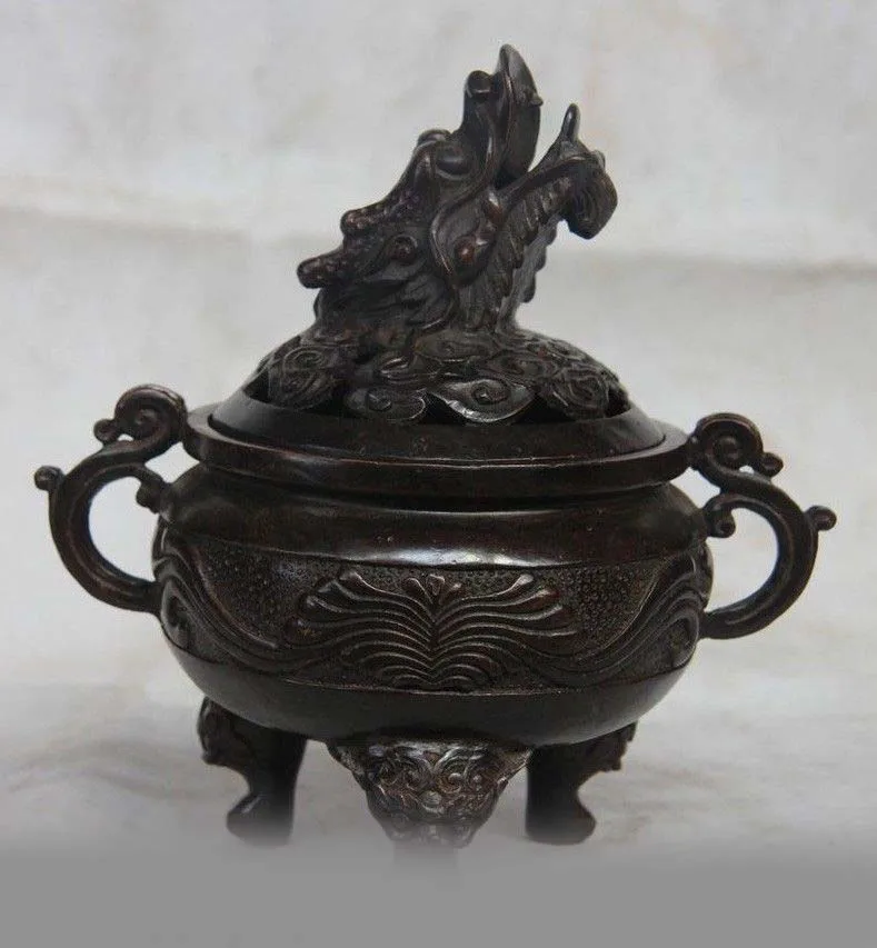 

7 China Buddhism Temple Palace Bronze Copper Carved Dragon Incense Burner Censer SD 506