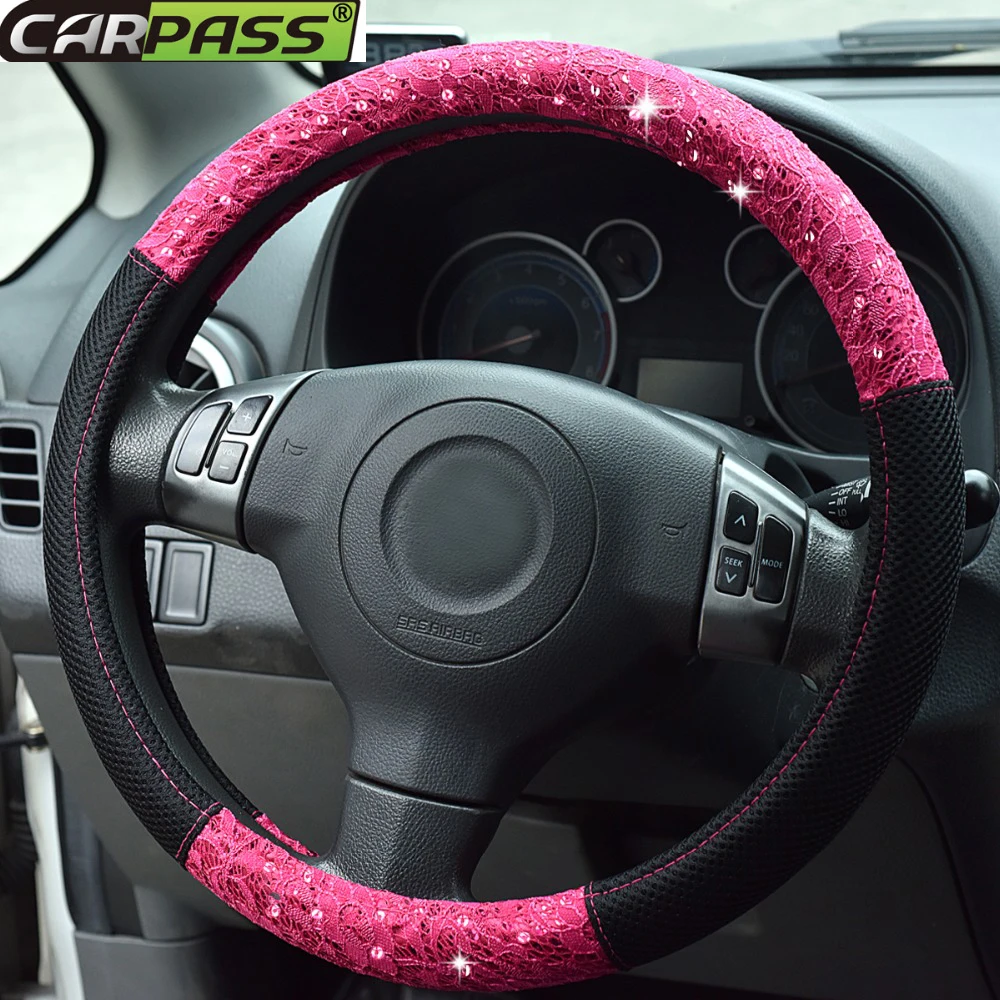 

Car Steering Wheel Cover Wrap Lace and Faux Leather Green Red Color Car Accessories for Girl Car Steering Wheel Cover for Toyota