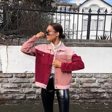 Осенняя женская джинсовая куртка красная, розовая джинсовая куртка женская джинсовая куртка с карманами женский основной куртка повседневная верхняя одежда для девочек