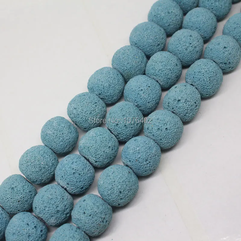Mini. Ordine È $7! 14Mm Light Blue Volcanica Pietra Lavica Branelli Allentati Rotondi 15"