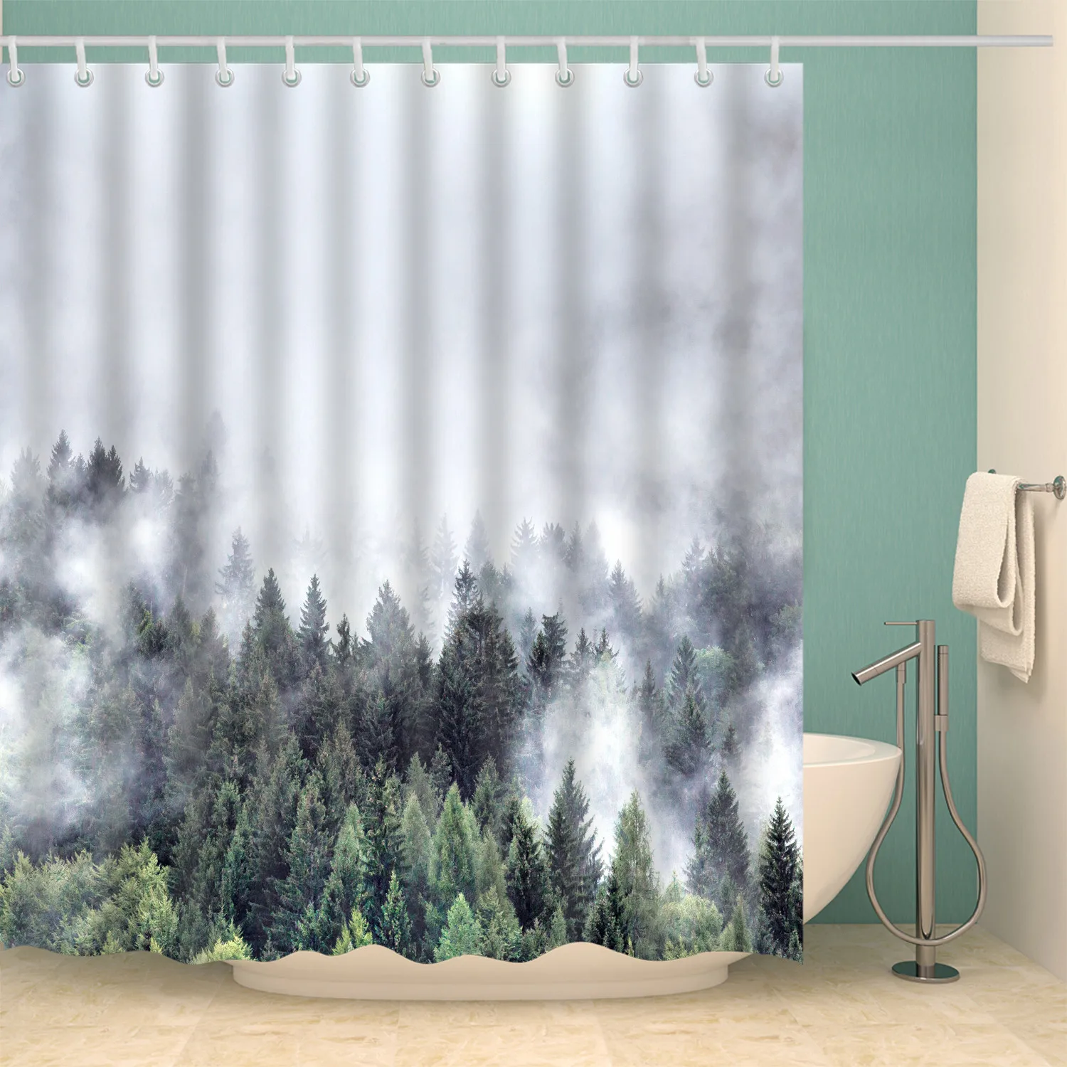 Mountain 3D Green bath curtain long 180x200cm Waterproof polyester Blackout Shower curtain For bathroom curtain - Цвет: K