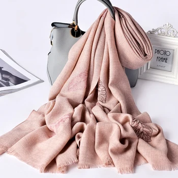 

Women 100% Wool Scarf Shawls For Autumn Winter Luxury Wraps Warm Wool Scarves for Ladies Fine Embroidery Scarf Neckerchief