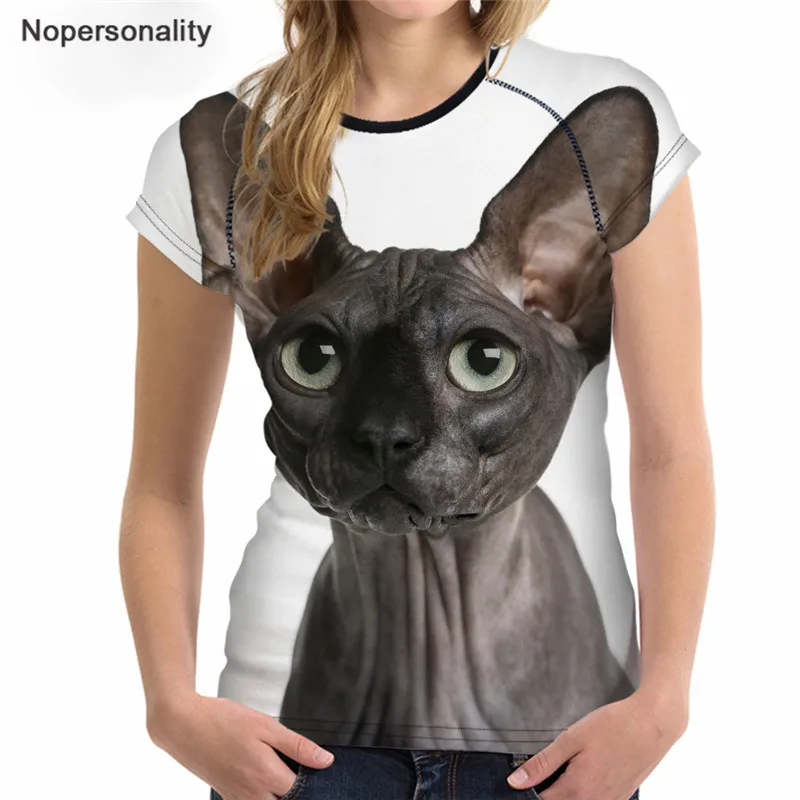 

Nopersonality Women T Shirt 3D Sphinx Cat Printed Summer T-Shirt Casual Female Round Neck Short Sleeved Fashion Tops Tee Shirts