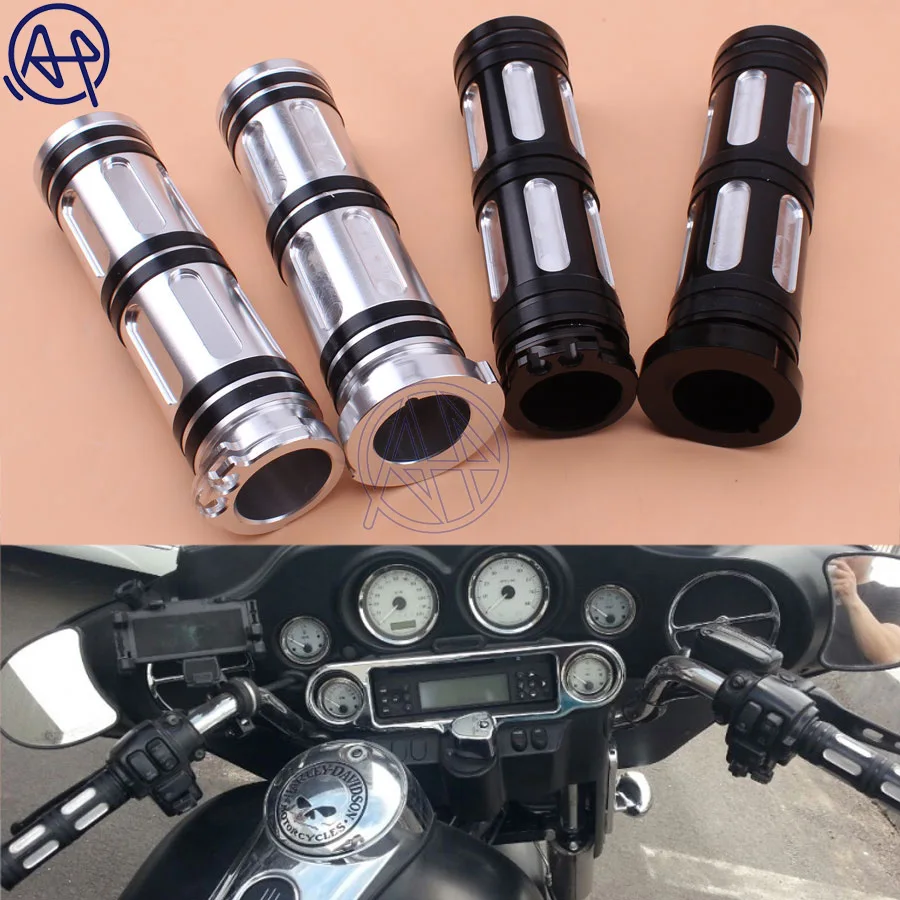 

1pair 1" Inch Black/Silver Aluminum 25MM Motor Edge Handlebar HAND Bille GRIPS Fit For Harley Cruiser Chopper Honda