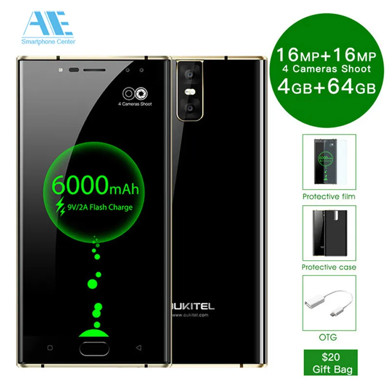 Oukitel K3 5 FHD 4G Оперативная память 64G Встроенная 4 Камера смартфон 6000 mAh Батарея MT6750T Octa