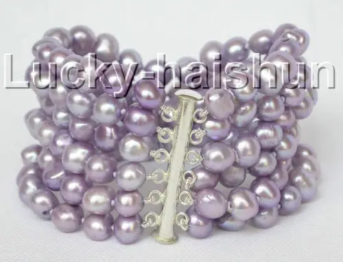 

Free Shipping >>>>> 8" 6row 9mm baroque lavender purple pearl bracelet bangle magnet clasp j8827