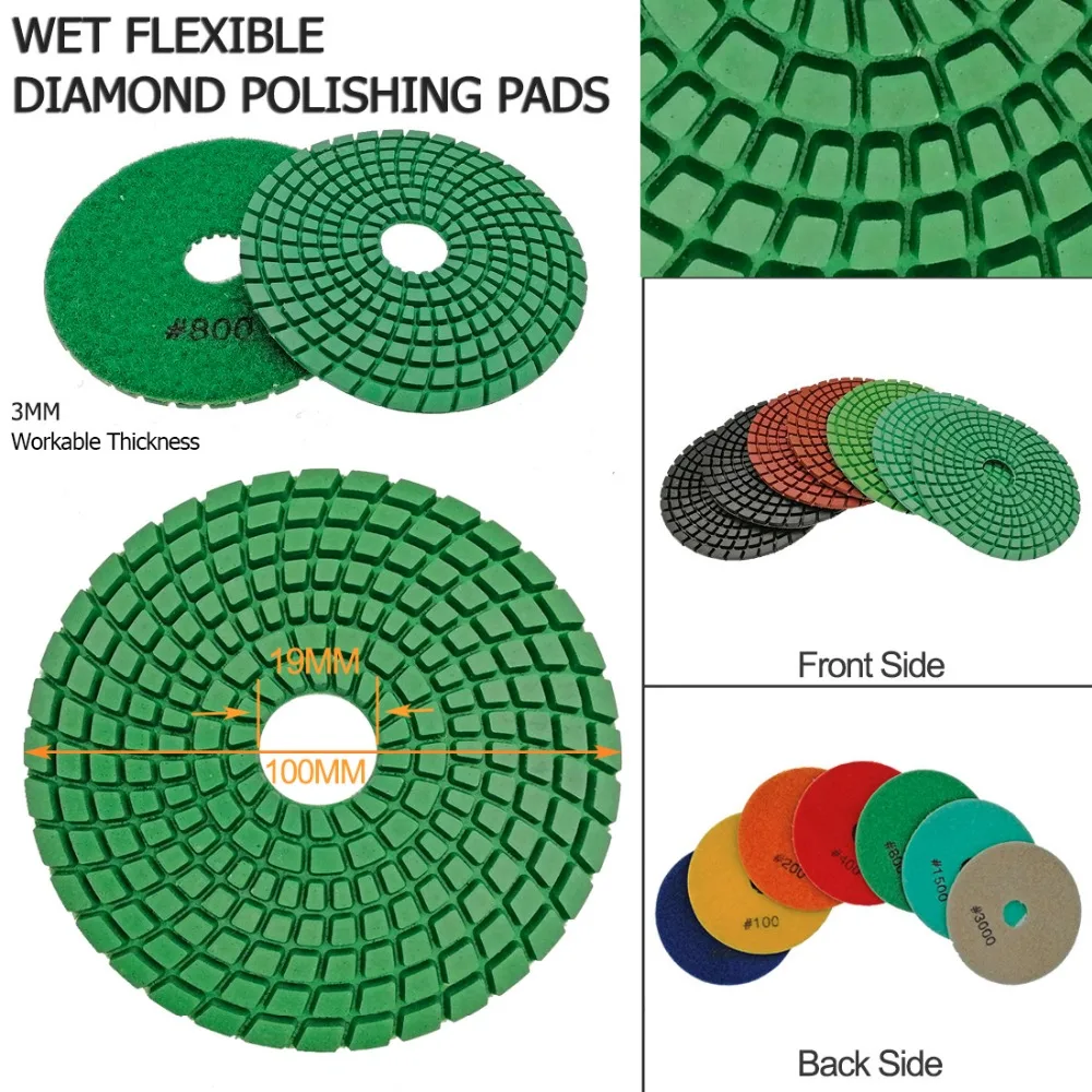 200# Diamond flexible Wet polishing pad for stone, Dia 100mm, 8piece/set
