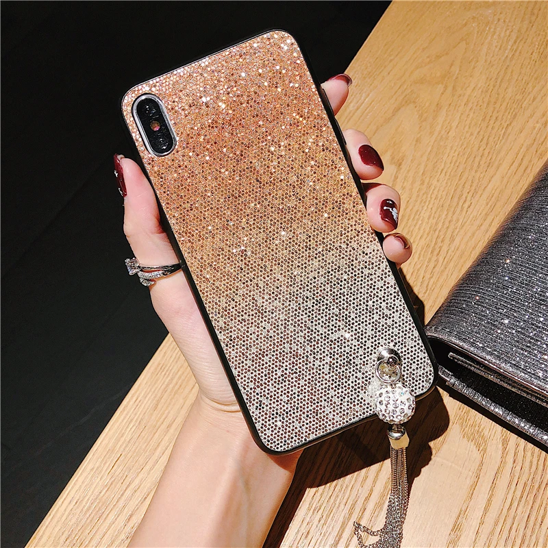 Моды алмаза градиентый Блестящий DIY кисточка чехол для iPhone 6 S 7 8plus X XR XS Макс 5 5S SE