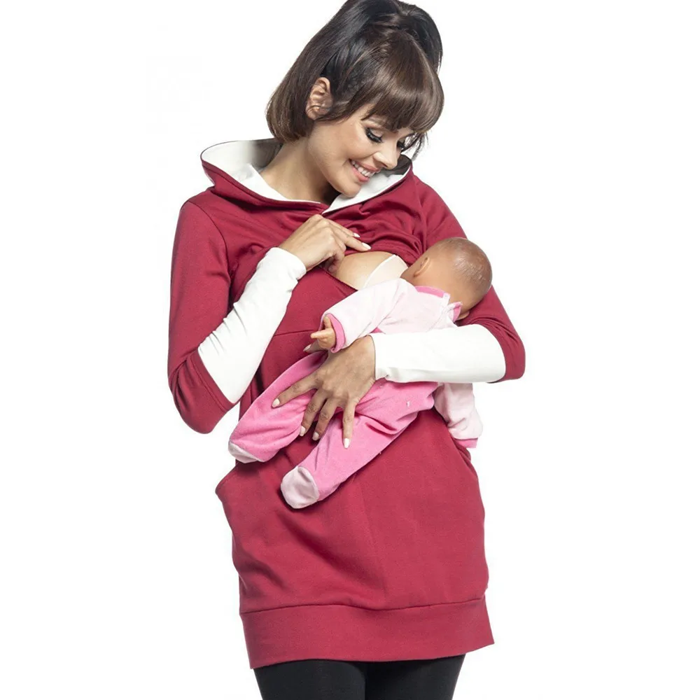 Warm Cotton Women's Maternity Hoodies Nursing Top Clothing Breastfeeding Hoodies For Pregnant Women Outwear Pregnancy Clothes