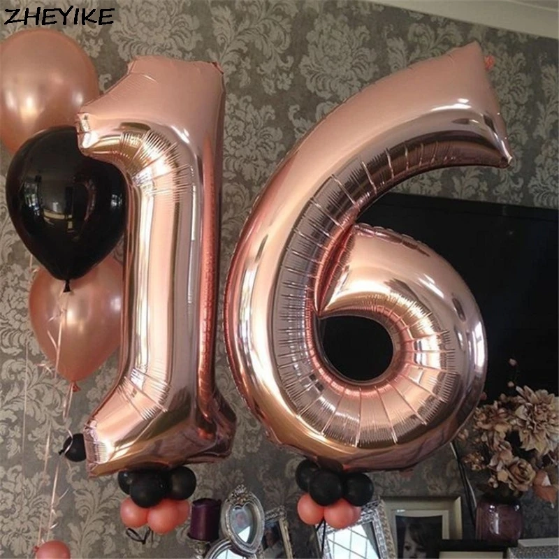 

ZHEYIKE 1pc 40inch Ballon Rose Gold Number Foil Balloon Large Digit Helium Balloons Wedding Birthday Party Supplies Baby Shower