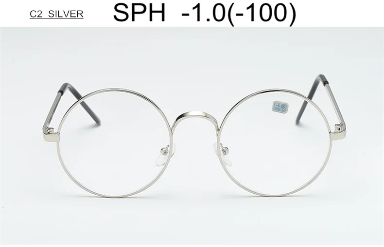 SPH-1-1,5-2-2,5-3-3,5-4-4,5-5,0-5,5-6 готовые очки для близорукости Женщины Мужчины круглая оправа из сплава очки для близоруких UF29 - Цвет оправы: C2 (-1.0)