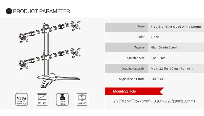 Настольный четырехъядерный монитор, свободно стоящее крепление, четыре дисплея, подставка для ЖК-дисплея, 4 экрана, подходит для 1"-30", максимальная поддержка 10 кг, вес на руку