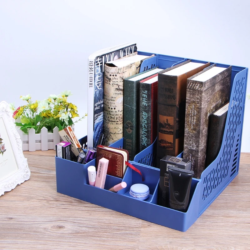 

4 Sections Desktop File Rack Paper Book Hold Office Document Tray Organizer Box HUDD_3