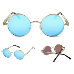 Унисекс стимпанк Солнцезащитные очки Круглый Дизайнер панк металлический каркас Sunglasse Для женщин покрытие Для мужчин ретро