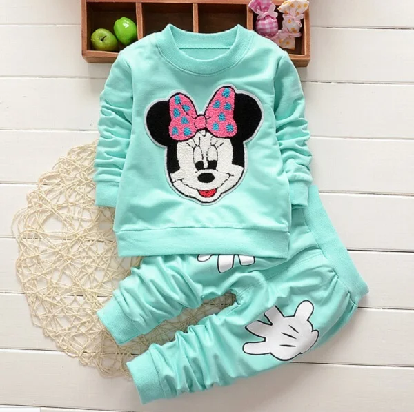 EOICIOI/осенние комплекты одежды с Минни для маленьких девочек детская одежда хлопковый комплект с длинными рукавами для девочек, футболка+ штаны, комплект для девочек - Цвет: Небесно-голубой