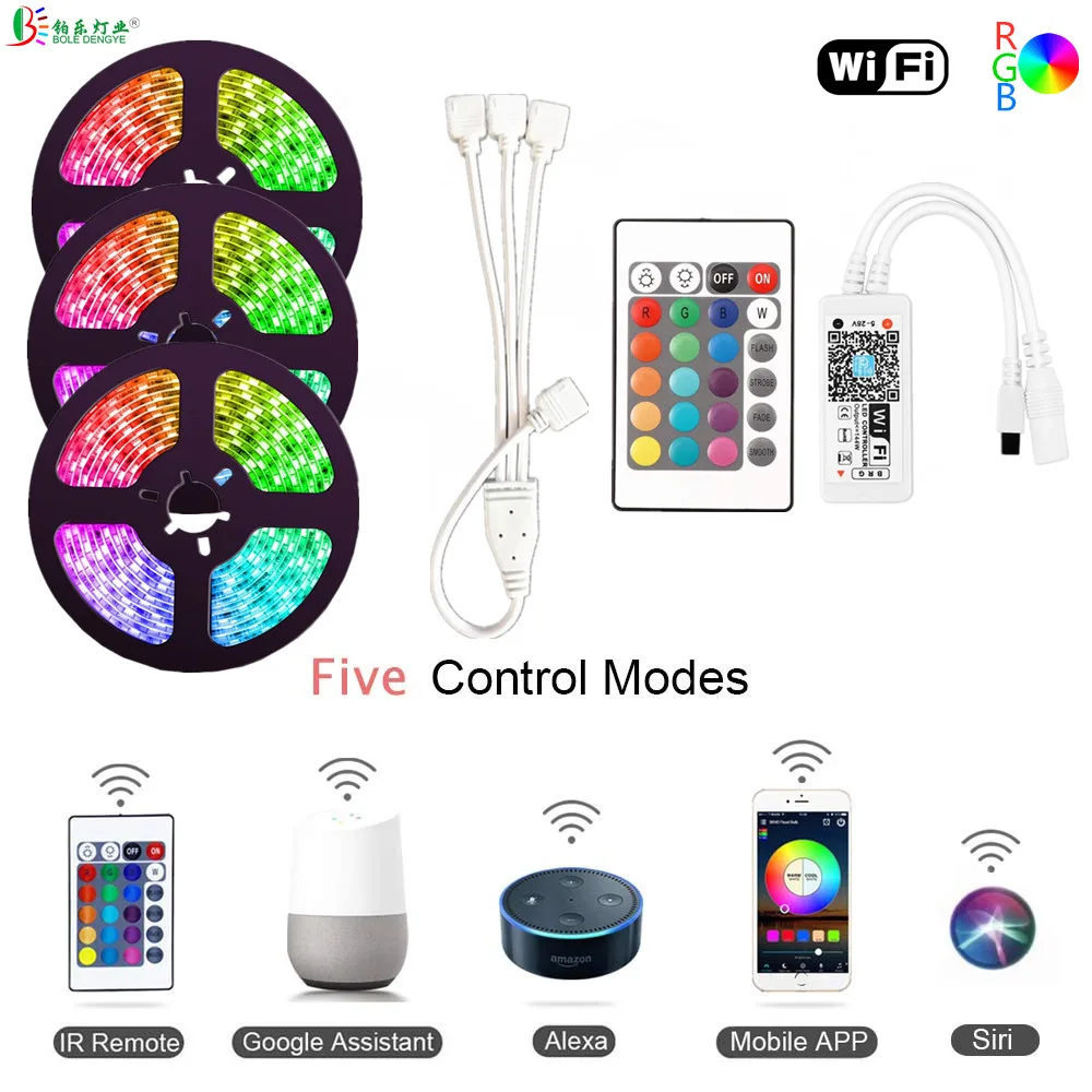 

DC 12V 5050 Flexible WiFi LED Strip Controlled By Phone Works With Amazon Alexa Google Home IFFFT Siri Smart Home Decoration