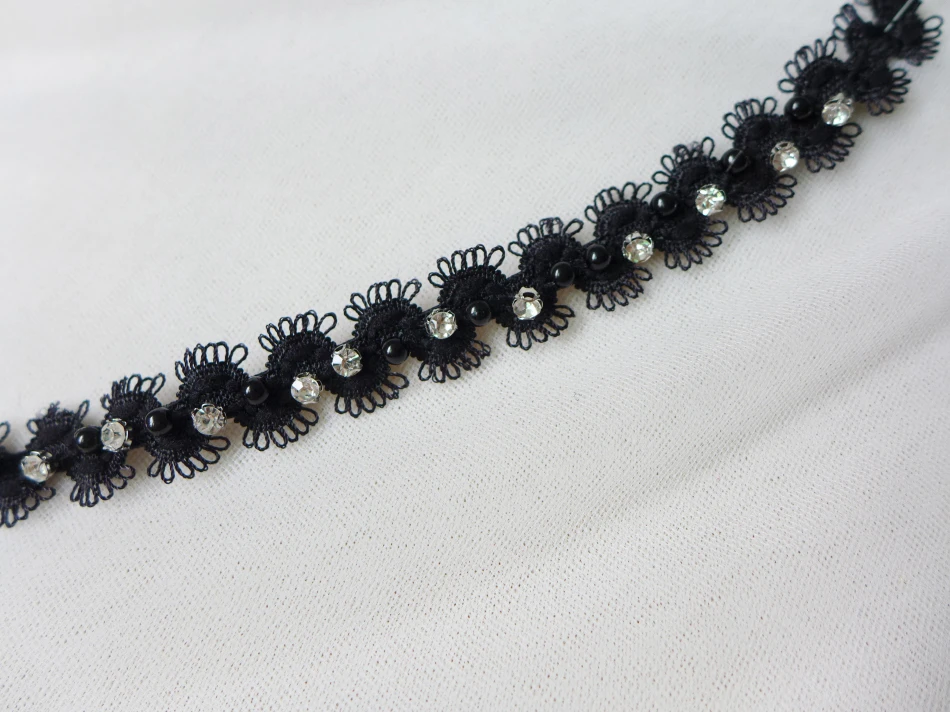 Узкое черное растягивающееся кружево искусственное жемчужная кружевная отделка