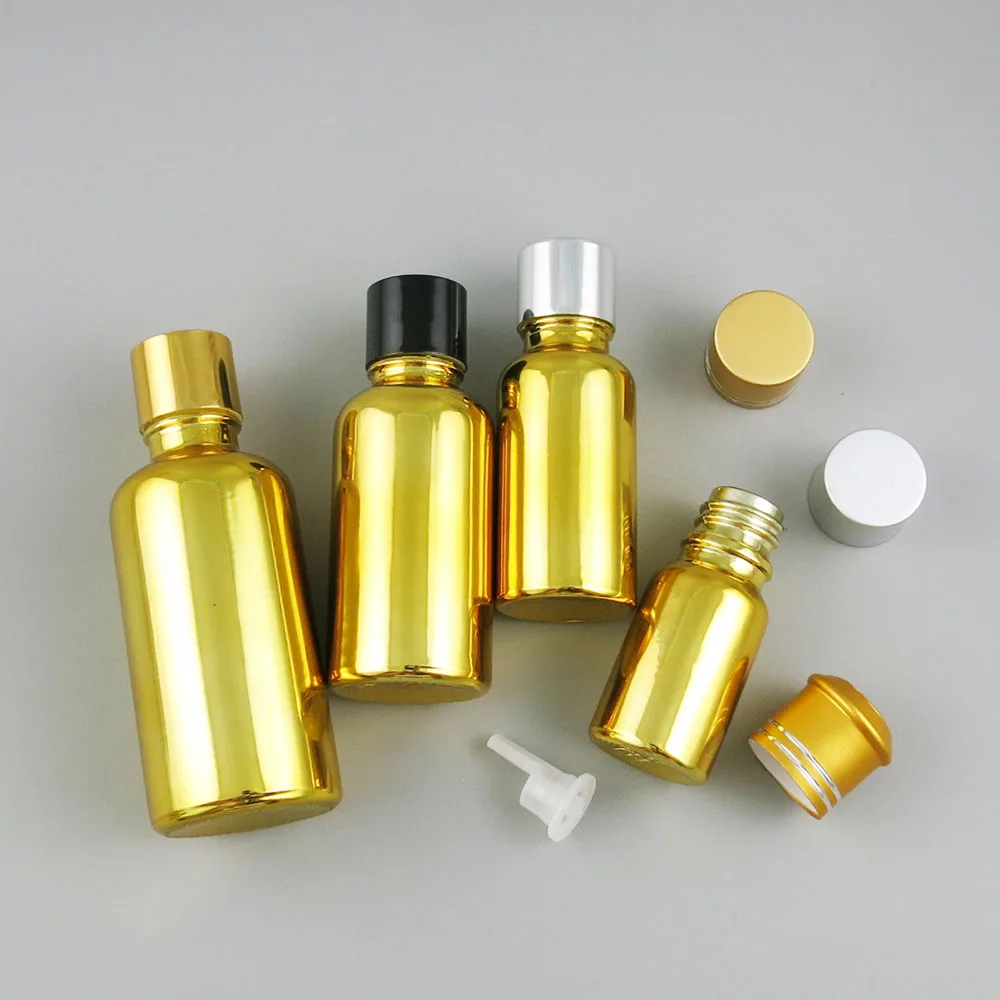 

360 x 10ml 20ml 30ml 50ml 100ml Essential Oil Portable Gold Painting Glass With Aluminum Cap For Liquid Reagent Pipette Bottle