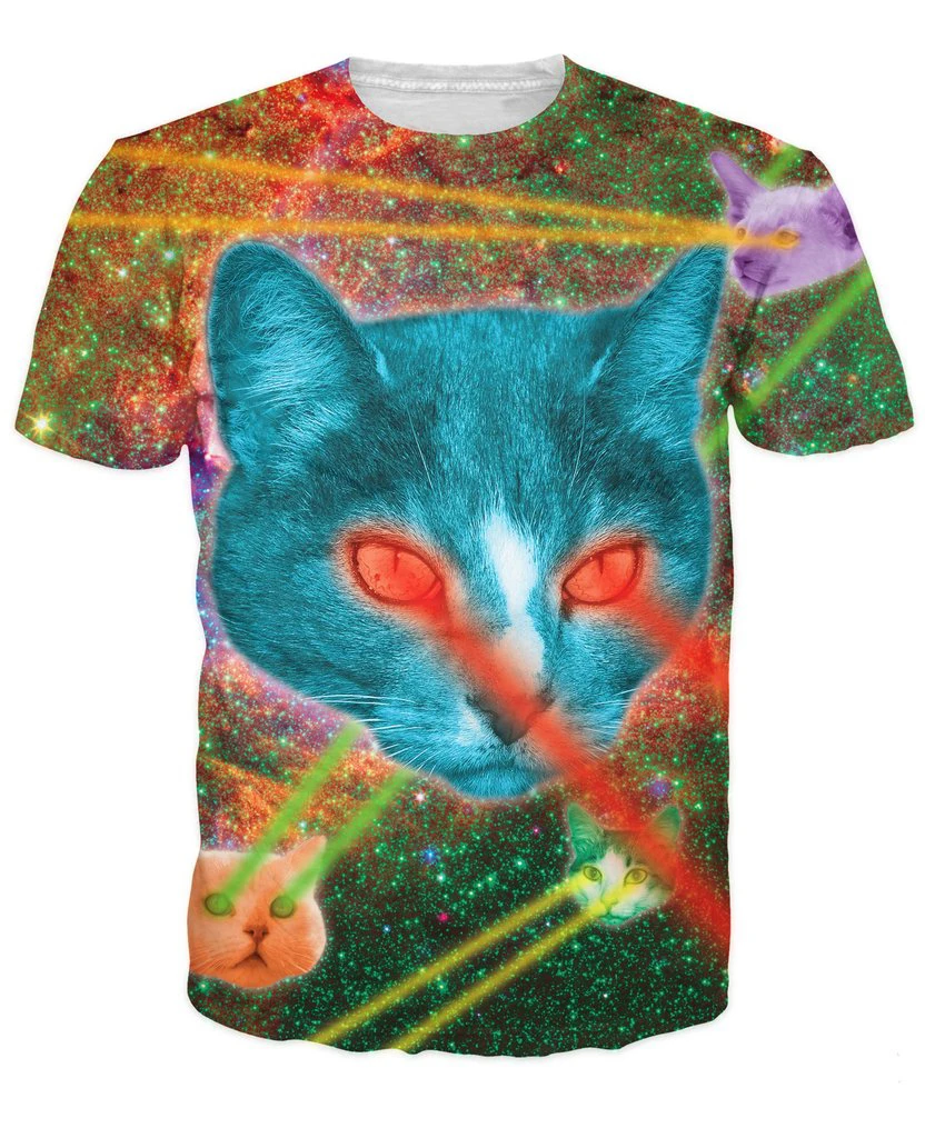 Lazer Cats T Shirt cats with lazers for eyes 3d galaxy print summer t