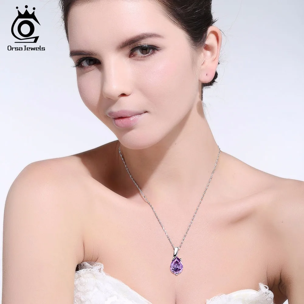 ORSA JEWELS дизайн AAA австрийский кубический кулон ожерелье на серебре цвет фиолетовый кулон из циркония для женщин модные украшения ON39