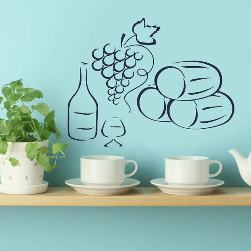 

Grapes A Bottle Of Wine Wall Decals Home Kitchen Decor Interior Design Vinyl Decal Sticker Art Mural