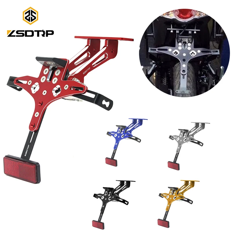 

ZSDTRP CNC Aluminum Adjustable Motorcycle License Number Plate Frame Holder Mount Bracket with LED Light