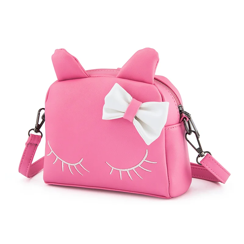 New Sweet Girl Shoulder Bag PU Leather Zipper Cute Cat Bow Handbag Kids Casual Bags WML99