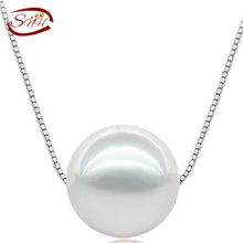Snh 9-10mm diseño colgante de perla natural perfecto redondo blanco perla de agua dulce, Plata de Ley 925 colgante