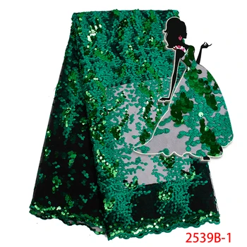 

2019 French Lace Fabric High Quality Green Color Tulle Lace Fabric Nigerian Embroidered Bride Tulle Lace Fabric Dress AMY2539B-1