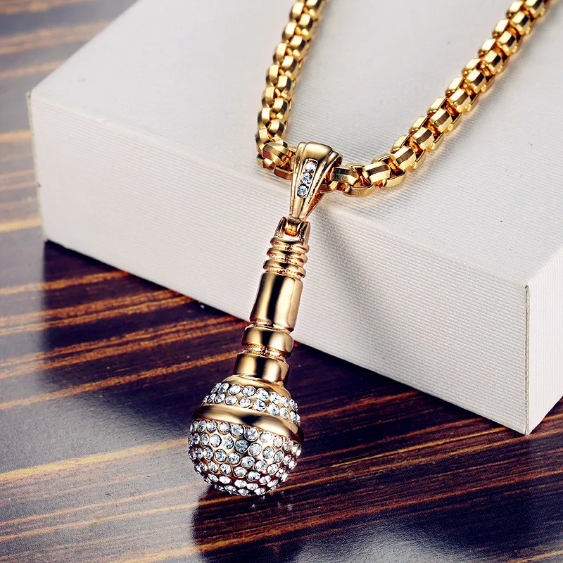 

Ice Out Chain Necklace Microphone Pendant Men Women Stainless Steel Gold Color Rhinestone Hip Hop Jewelry For Best Friends Gifts