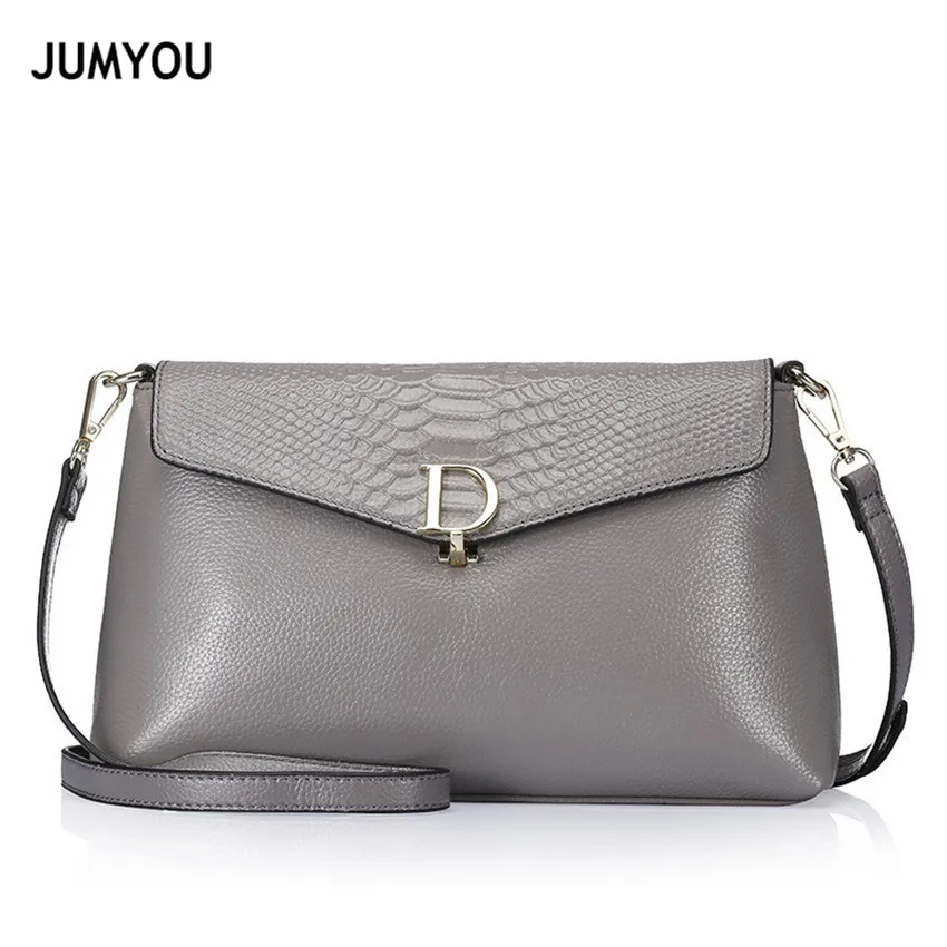 

Genuine Leather Messenger Bags For Women Shoulder Bags For Female Fashion Gray Two Shoulder Straps Small Soft Bolso Mujer Grande