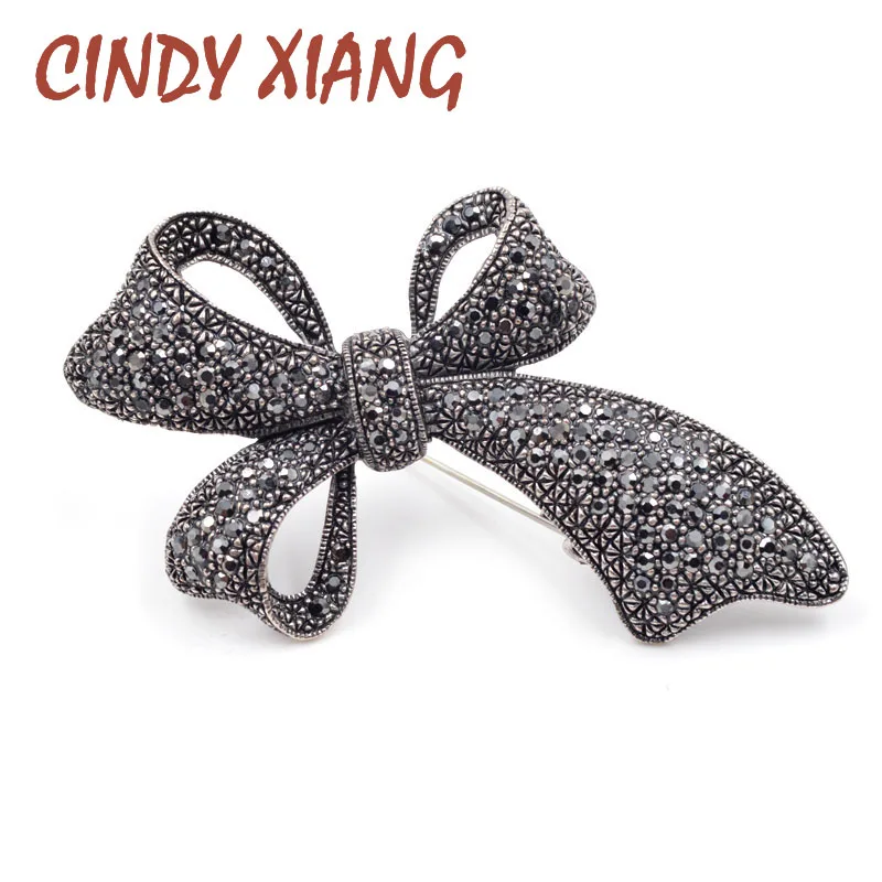 

CINDY XIANG Cute Vintage Rhinestone Bow Brooches for Women Big Elegant Bowknot Brooch Pin Winter Style High Quality Broches Gift