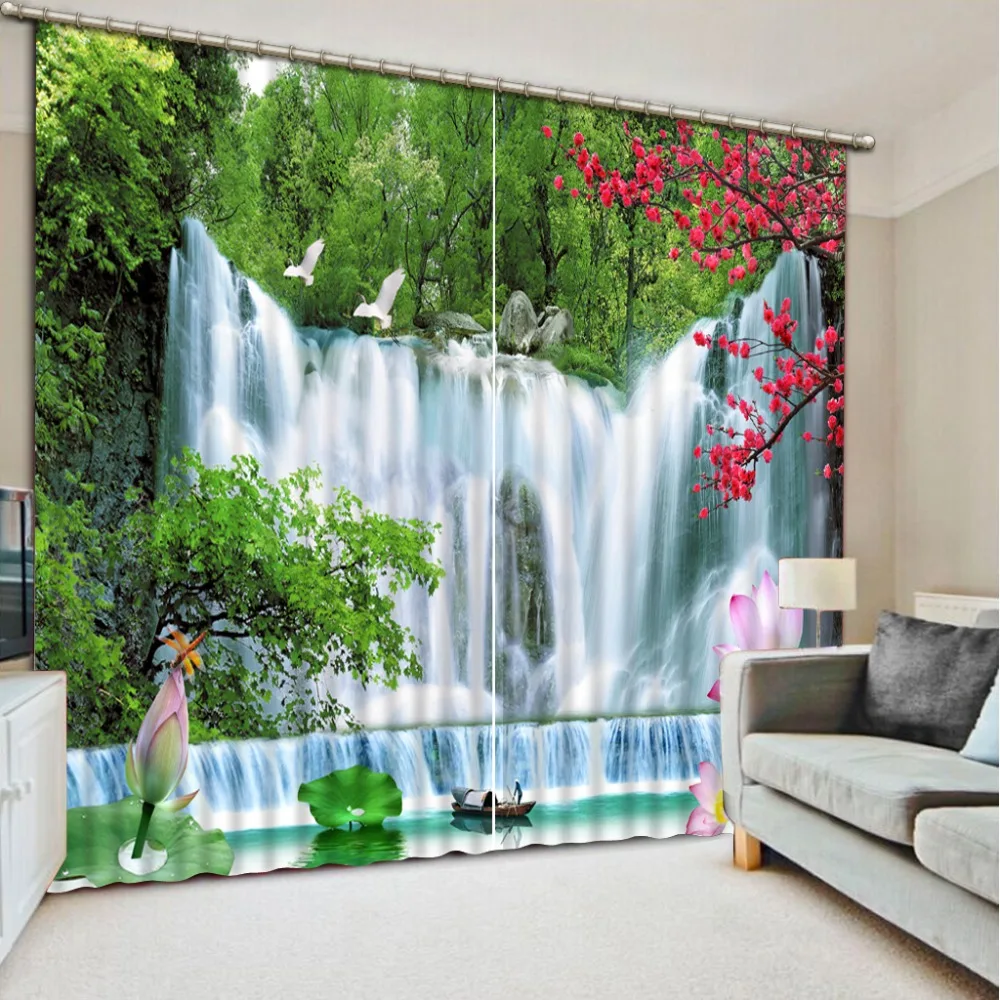 

Any size window curtain 3d Waterfall scenery curtains for living room bedroom kitchen curtains Home Decoration