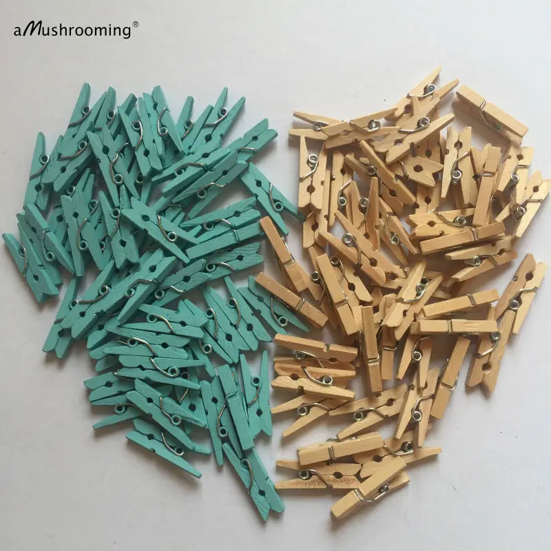 

x25 Natural Wood Mini Clothespins Blue Rustic Photo Garland Clips Wooden Craft Pegs Gift Tag Wrap Wedding Reception Favors DIY