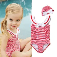 Новорожденных купальник для девочки Полосатый пляж ванный Комплект 2 предмета в комплекте летние купальники Cut бюст лук плавательный костюм