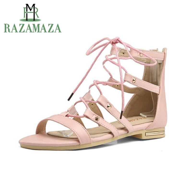 

ZALAVOR Size 33-43 Gladiator Sexy Women Flats Sandals Women Rivet Cross Strap Flats Sandals Summer Beach Shoes Women Sandals