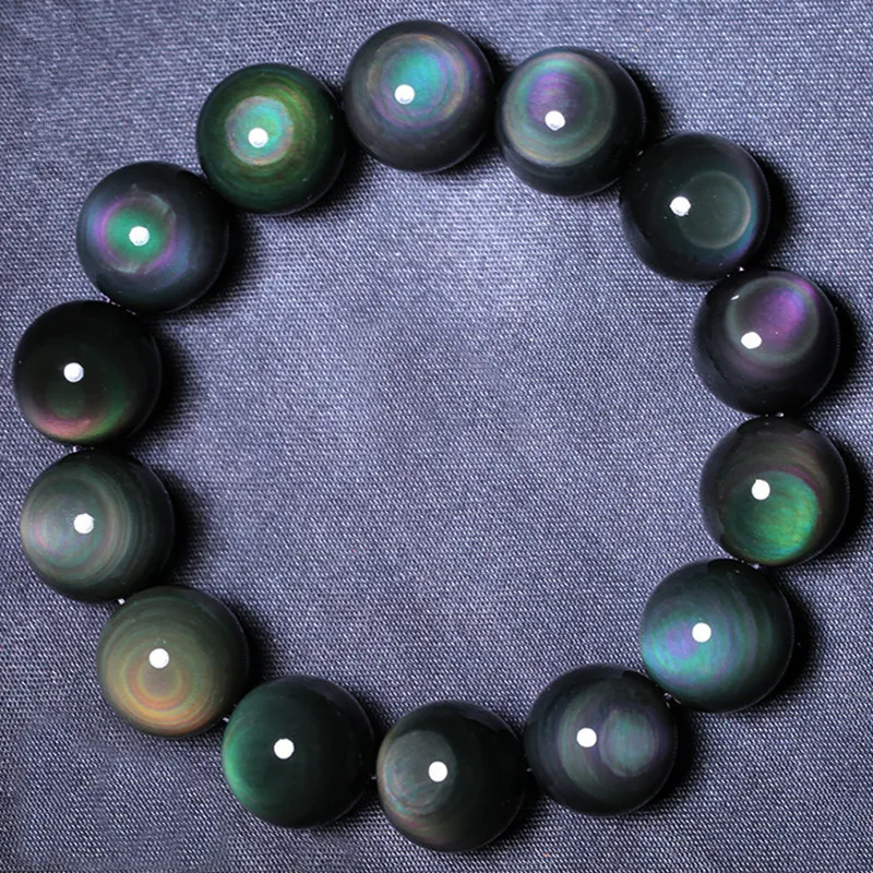 Preise Große Natürliche Steine Schwarz Regenbogen Auge Obsidian Armband Kristall Quarz Runde Wulst Männer Frauen Armband Energie Geschenk Glück Schmuck