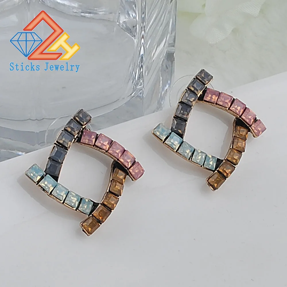 

New Fashion Trendy crystal Zinc Alloy earrings green Plant leaves Stud Earring Fine Jewelry For Woman