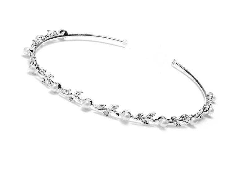 New Handmade Crystal Pearl Beads White Flower Bridal Hairband Tiara High Quality Silver Headband Wedding Hairwear Hair Jewelry (4)