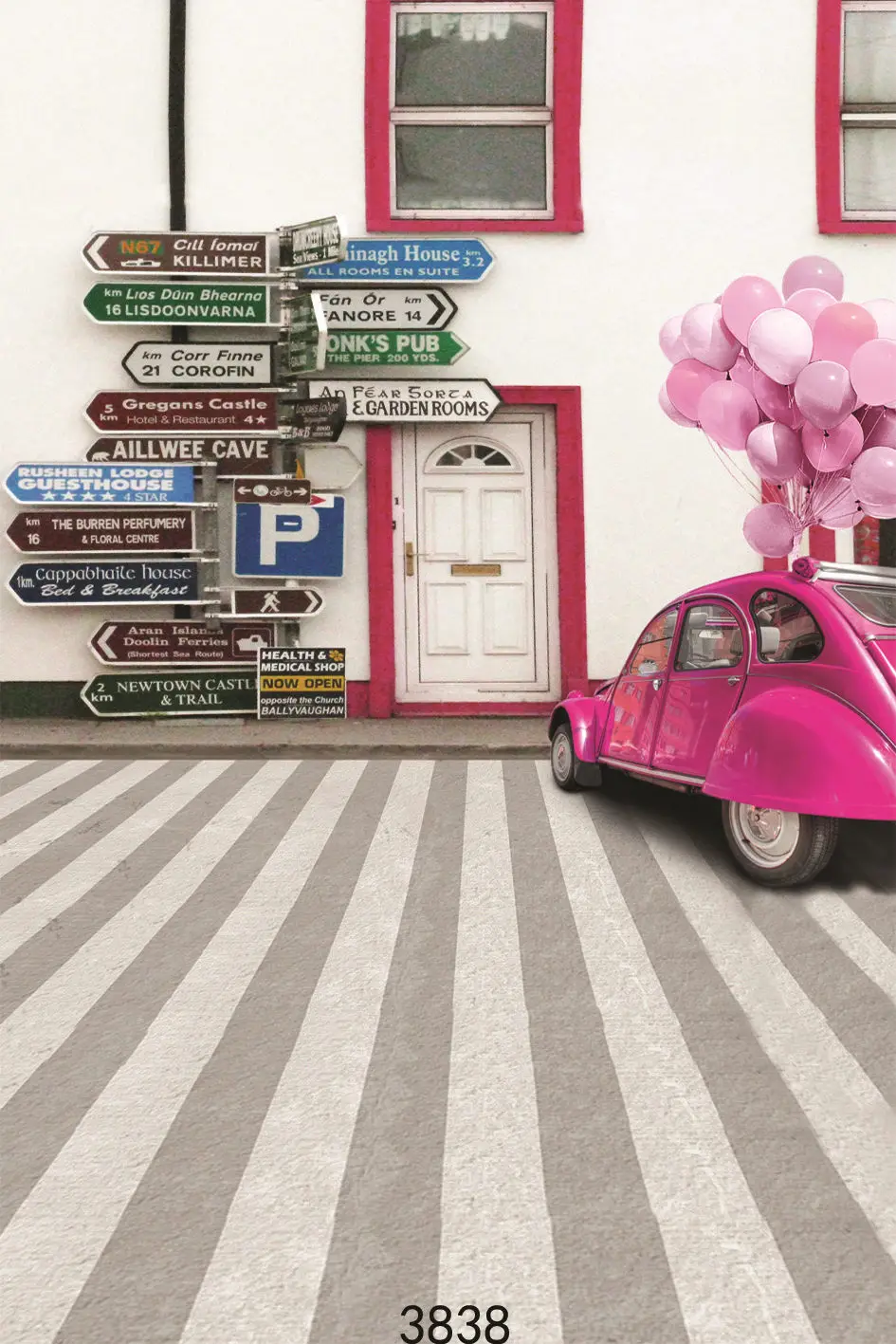 

Outdoor Red Car Road Signs Customized Vinyl Photography Backdrop Wedding Children Computer Printed Backgrounds for Photo Studio