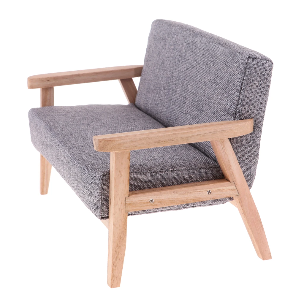 

1/6 Retro Gray European Style High-grade Double Sofa Couch Chair Furniture Model Toy for Hot Toy Figures Blythe Doll Accessories